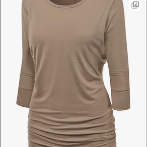 Made By Johnny 3/4 Sleeve Drape Dolman Top with Side Shirring XXL Taupe in color